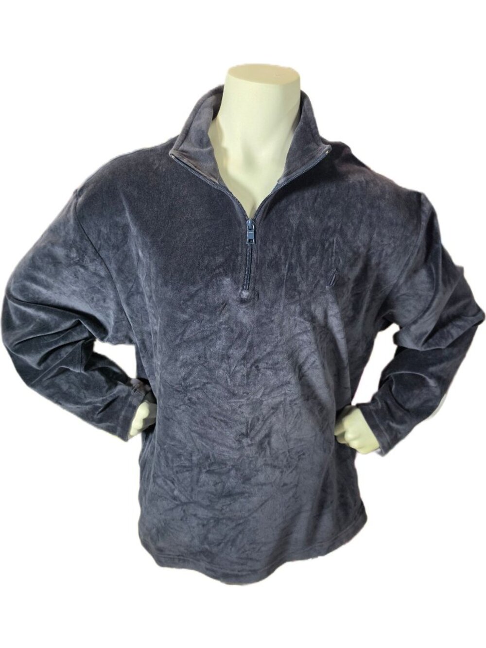 Vintage 90s Nautica Velour Quarter Zip Pullover XXL Black Gray